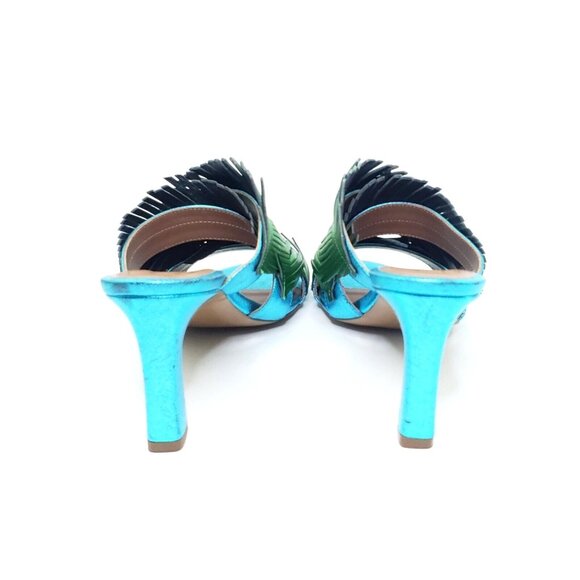 Baldowski Sandal Heel Open Toe Leaf Floral Green Blue Womens EUR 37/US 7 - Picture 5 of 10